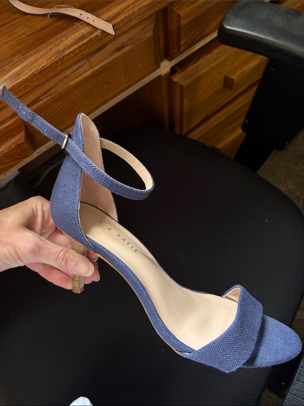 Kelly & Katie Denim-Texture Blue Ankle Strap Heels